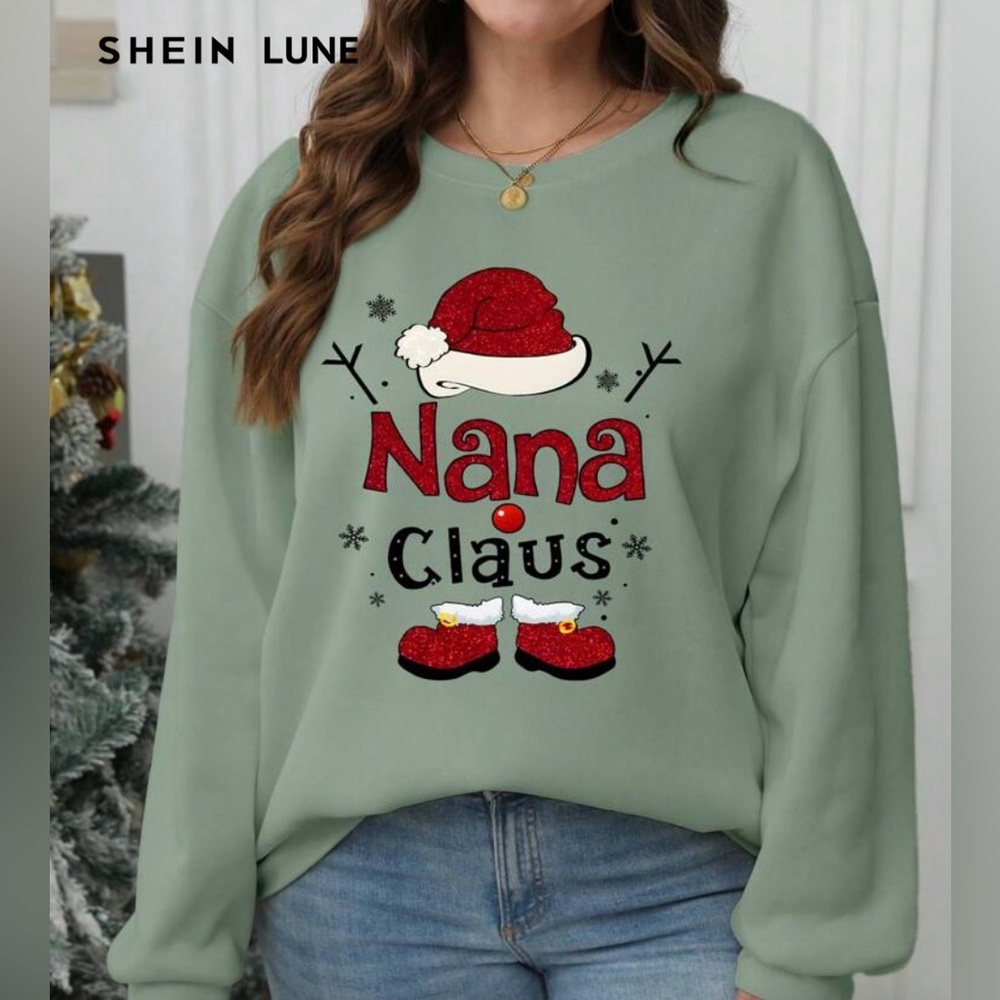 SHEIN Green Nana Claus Christmas Sweatshirt